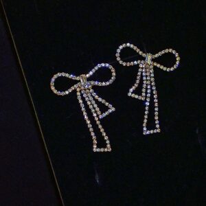 rhinestones studded bow earrings