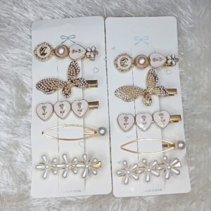 pack of 5 embelisshed korean hair pins (white and gold)