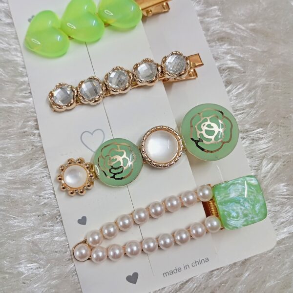 pack of 5 embelisshed korean hair pins (neon green)