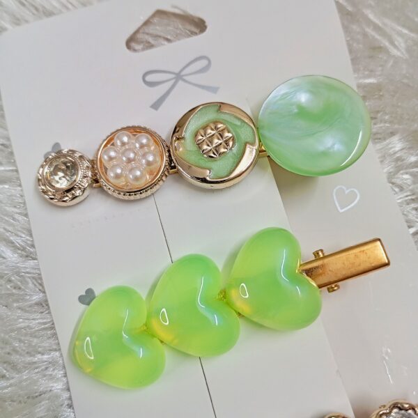 pack of 5 embelisshed korean hair pins (neon green)