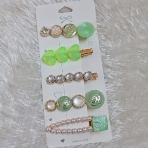 pack of 5 embelisshed korean hair pins (neon green)