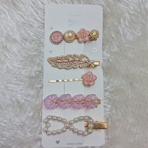 pack of 5 embelisshed korean hair pins (pink and purple)