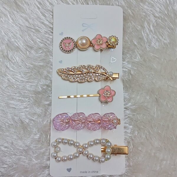 pack of 5 embelisshed korean hair pins (pink and purple)