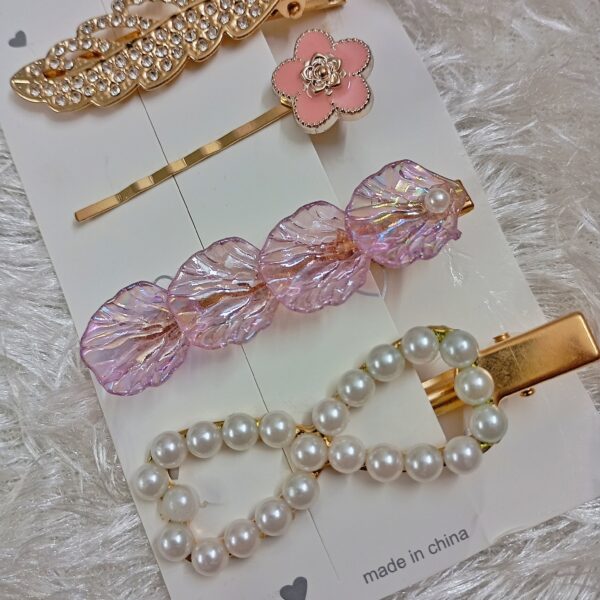 pack of 5 embelisshed korean hair pins (pink and purple)