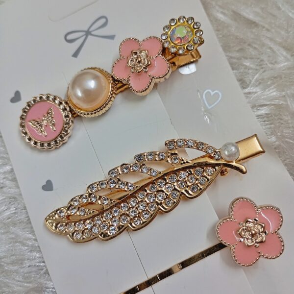 pack of 5 embelisshed korean hair pins (pink and purple)