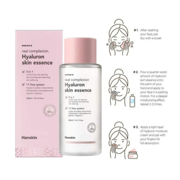 Hanskin Skin Essence 30ml travel size next to full-size bottle for comparison