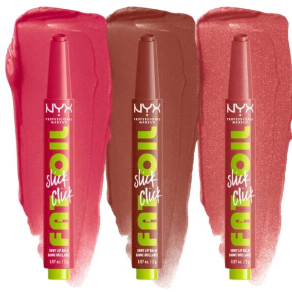 nyx professional makeup fat oil slick click trio set | lightweight buildable pigmented balm | 3 shades