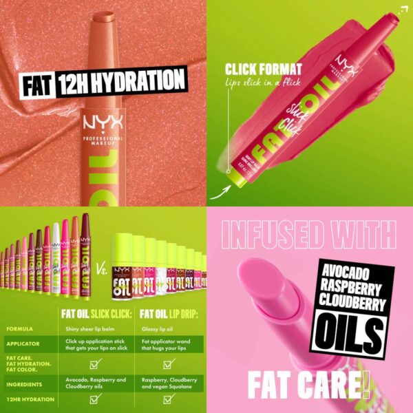 nyx professional makeup fat oil slick click trio set | lightweight buildable pigmented balm | 3 shades