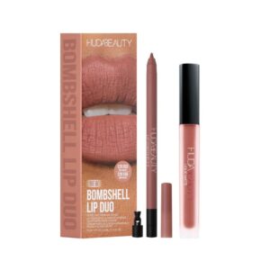 Huda Beauty Bombshell Lip Duo – Liquid Matte Lipstick and Lip Contour in packaging

