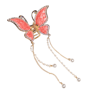 RHINESTONES & PEARLS STUDDED, DROP BUTTERFLY HAIR CLAW/CATHCER - Let's Glamorize