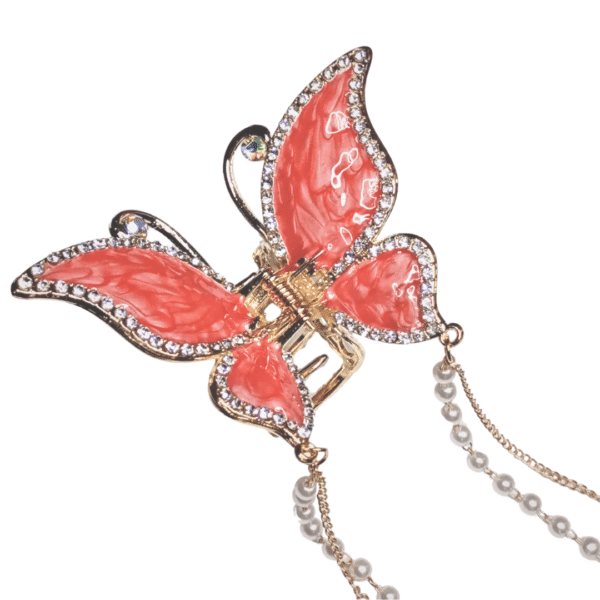 RHINESTONES & PEARLS STUDDED, DROP BUTTERFLY HAIR CLAW/CATHCER - Let's Glamorize