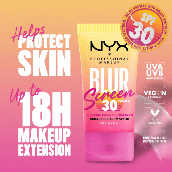 Before and after using NYX Blur Screen Primer – reduced pores and shine