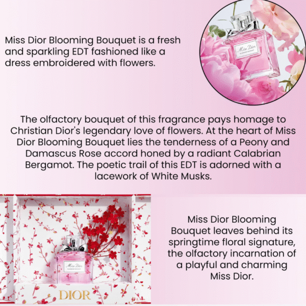 Mini Miss Dior Blooming Bouquet 5ml perfume bottle displayed next to white and pink Dior box