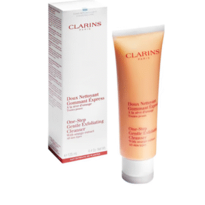 "Clarins Paris One-Step Gentle Exfoliating Cleanser 5ml travel size tube on white background"