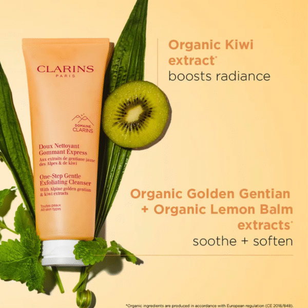 Close-up of Clarins Paris One-Step Gentle Exfoliating Cleanser travel sample"