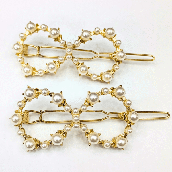 korean style pearls studded golden hair pins (pack of 2)
