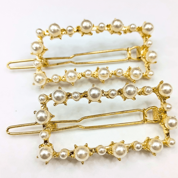 korean style pearls studded golden hair pins (pack of 2)