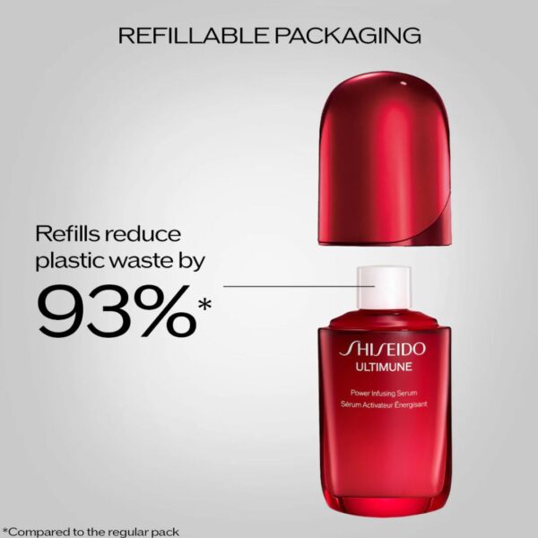 Model applying Shiseido Ultimune serum to face for radiant skin