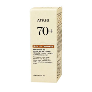 Anua Rice + Ceramide Toner with packaging and product spill

