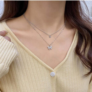 925 sterling silver dual silver butterfly 2 layer necklace