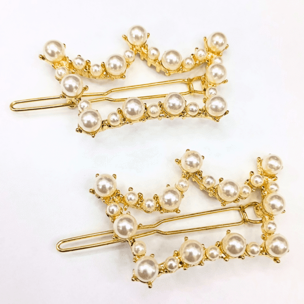 korean style pearls studded golden hair pins (pack of 2)