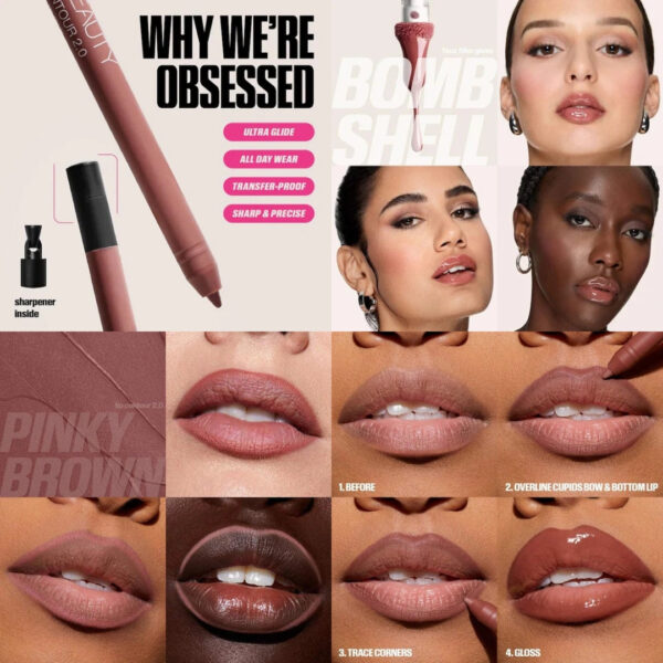 "Close-up of Huda Beauty Pink Kit Gloss and Liner in Juicy Bombshell shade."
