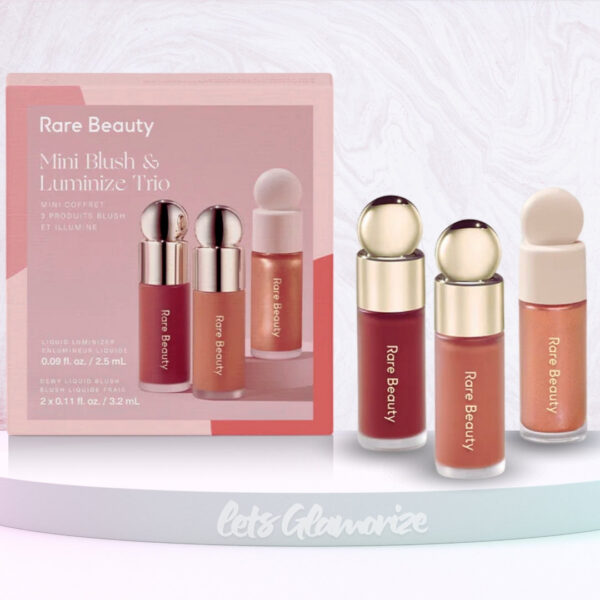 "Rare Beauty Mini Blush & Luminize Trio for dewy, glowing skin in Pakistan."