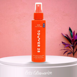 "Tower 28 SOS Rescue Spray, a refreshing mist for calming and hydrating the skin."
