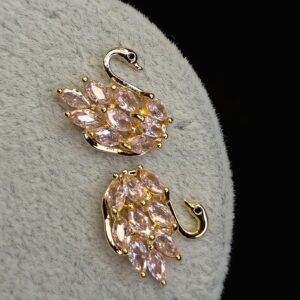 Pink crystal golden swan earrings