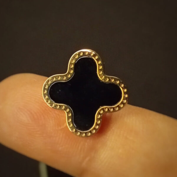 Golden and black leaf ear studs - Image 2