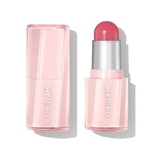 Model wearing Sheglam blush in shade Peach Flush

