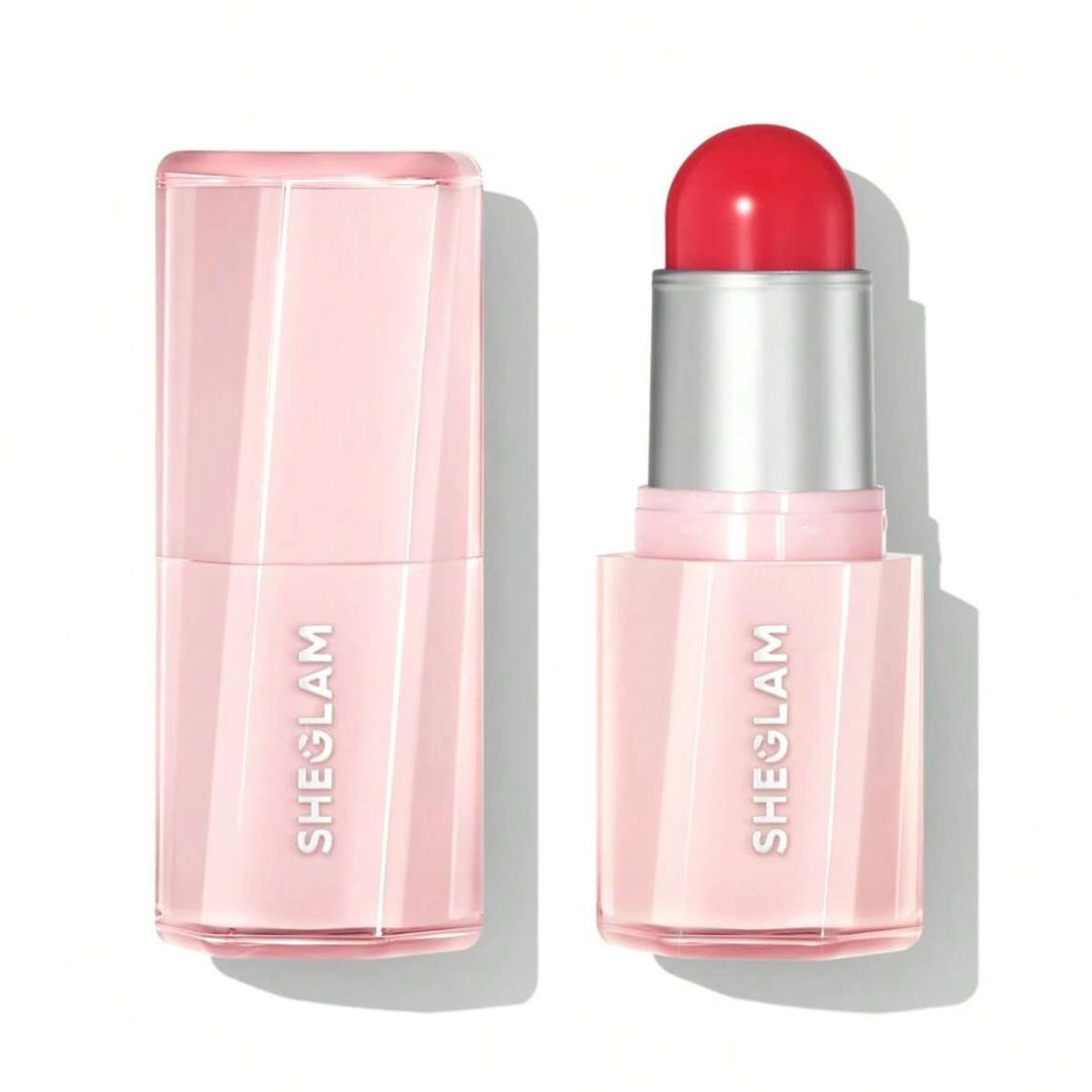 Model wearing Sheglam blush in shade Peach Flush