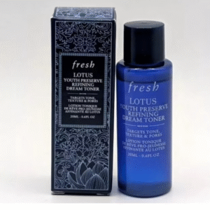 Fresh Lotus Youth Preserve Refining Dream Toner 20ml bottle with frosted blue packaging and silver cap

