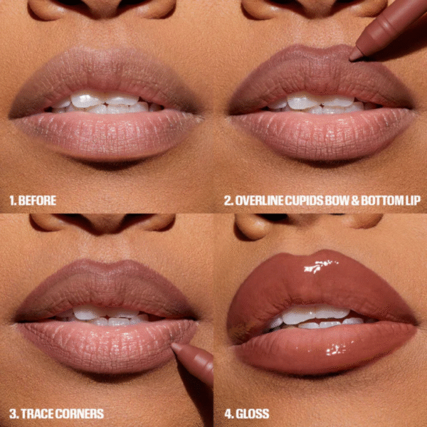 "Swatches of Huda Beauty Ramadan Habibti Mini Lip Kit on different skin tones"