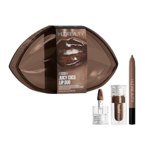 "Huda Beauty Brown Kit Juicy Coco Lip Duo with matte lipstick and gloss"

