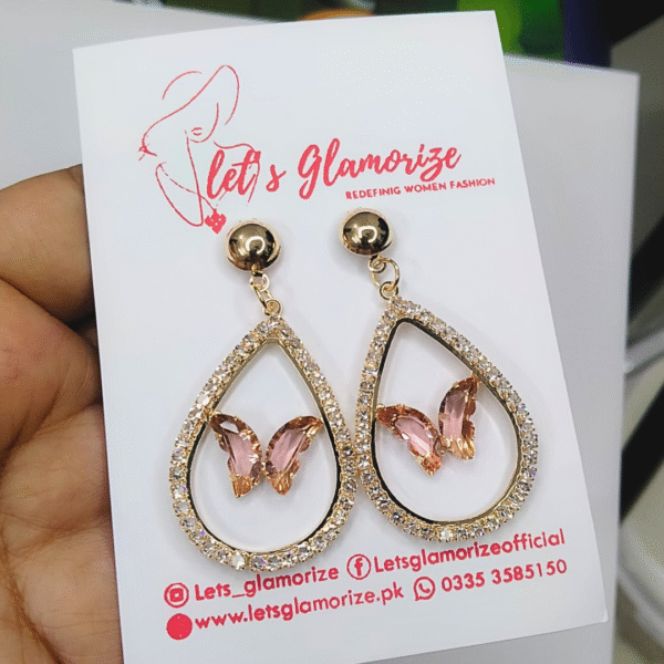 Crystal Butterfly Oasis Dangle Earrings - Image 3