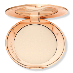 Charlotte Tilbury Airbrush Flawless Finish Refillable Setting Powder 3.4g in gold compact – front view