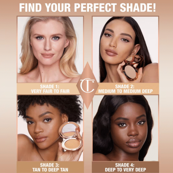 Swatch of Charlotte Tilbury Airbrush Flawless Finish Powder on skin showing soft matte texture