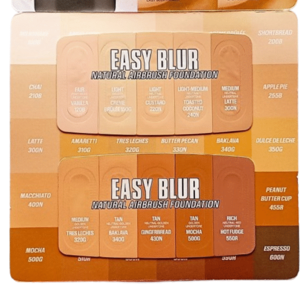 Blush-pink card showcasing Huda Beauty’s Easy Blur duo—primer and foundation samples mounted side by side.