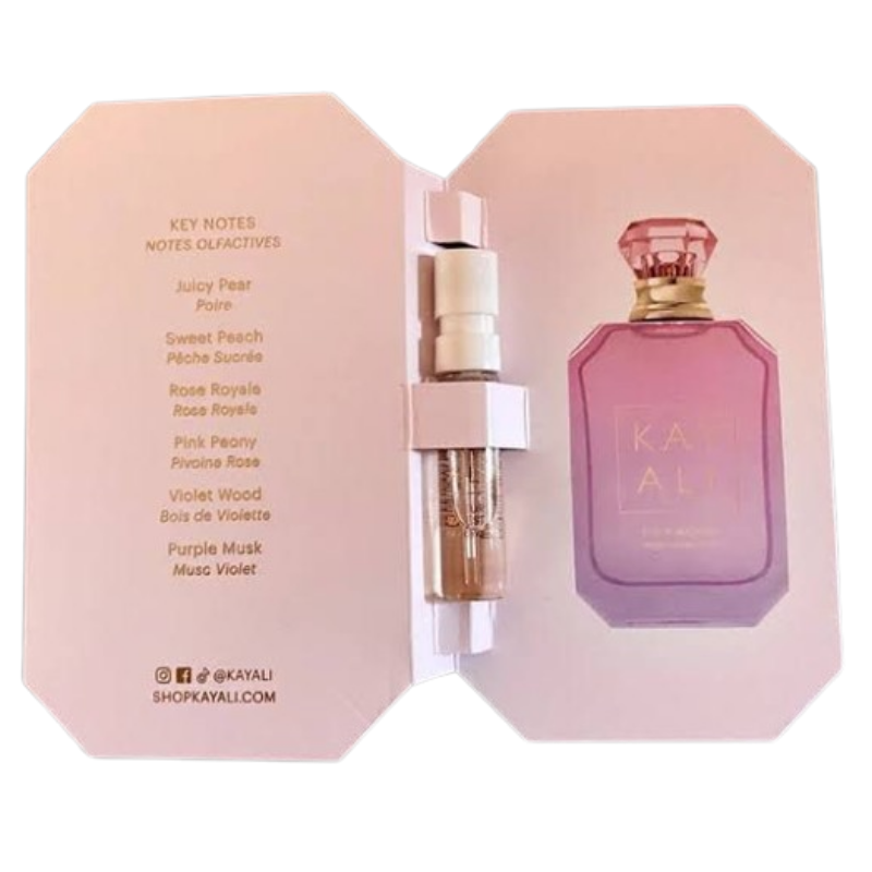 "KAYALI Rose Royale 31 EDP 1.5ml mini perfume bottle – clear vial with gold sprayer, perfect for travel or testing."