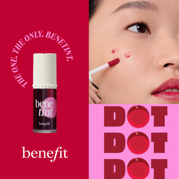 Swatch of Benetint rose stain on light-toned skin showing sheer pink finish