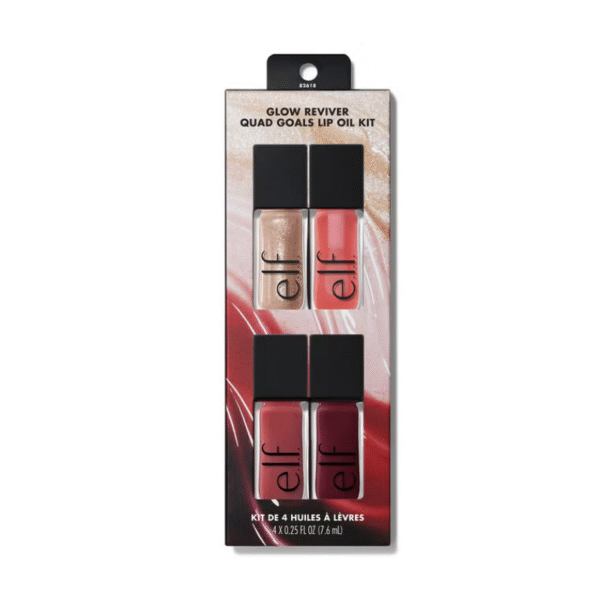 Close-up of e.l.f. Glow Reviver lip oil in pink shade with applicator wand