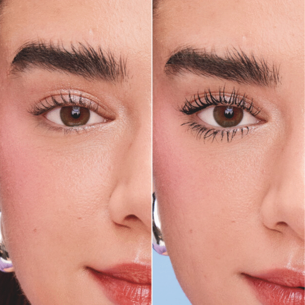 Swatch of black volumizing mascara showing soft, smooth formula