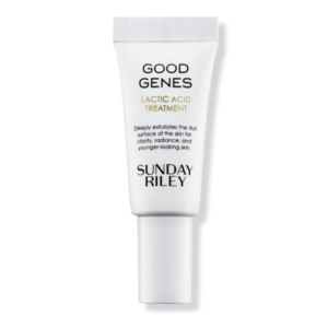 Sunday Riley Good Genes Lactic Acid Treatment mini bottle with white label and gold accents