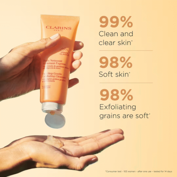 "5ml Clarins travel size exfoliating cleanser and makeup remover tube"