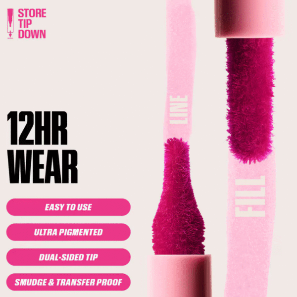 "Long-lasting lip stain in deep nude shade by Huda Beauty"