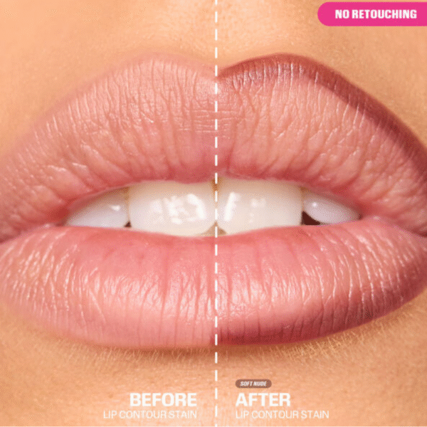"Transfer-proof lip stain swatch in vibrant red shade"