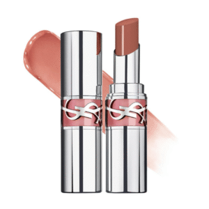 "YSL Loveshine Lipstick in shade 201 Rosewood Blush, gold tube with YSL logo"