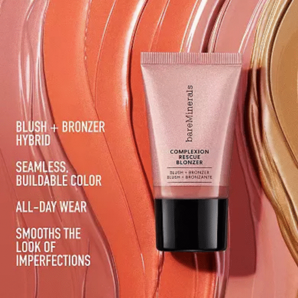 "Open bareMinerals Complexion Rescue Blonzer showing bronzer and blush duo powder texture"