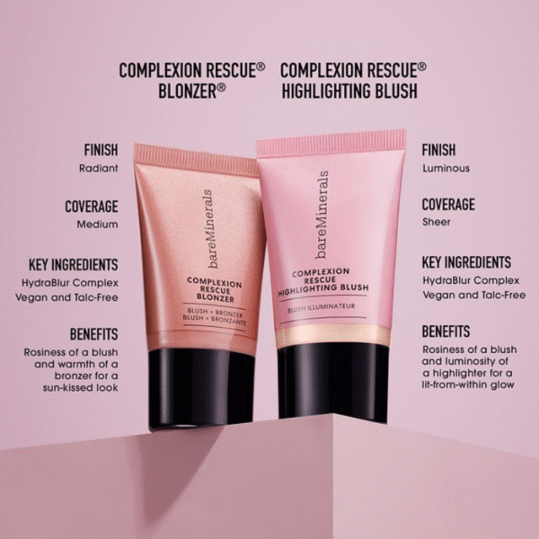 "Swatch of bareMinerals Complexion Rescue Blonzer bronzer and blush on medium skin tone"